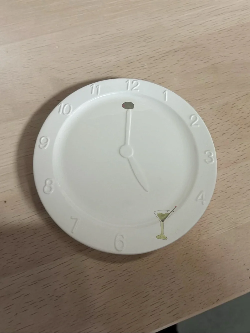 White Ceramic Martini It’s 5 O’Clock Decor/Serving Plate by Clay Art